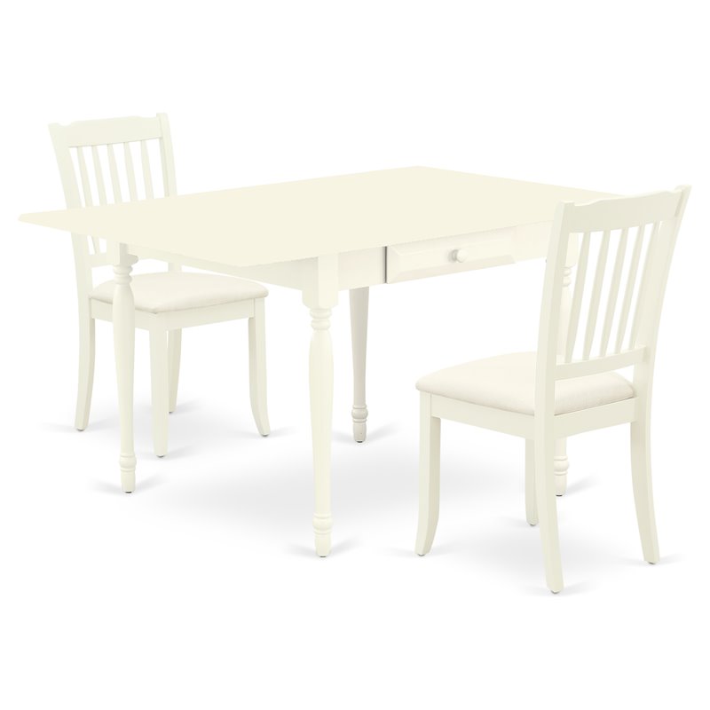 Pemberly Row 3-Piece Dining Set in Linen White with Slat Back Chairs