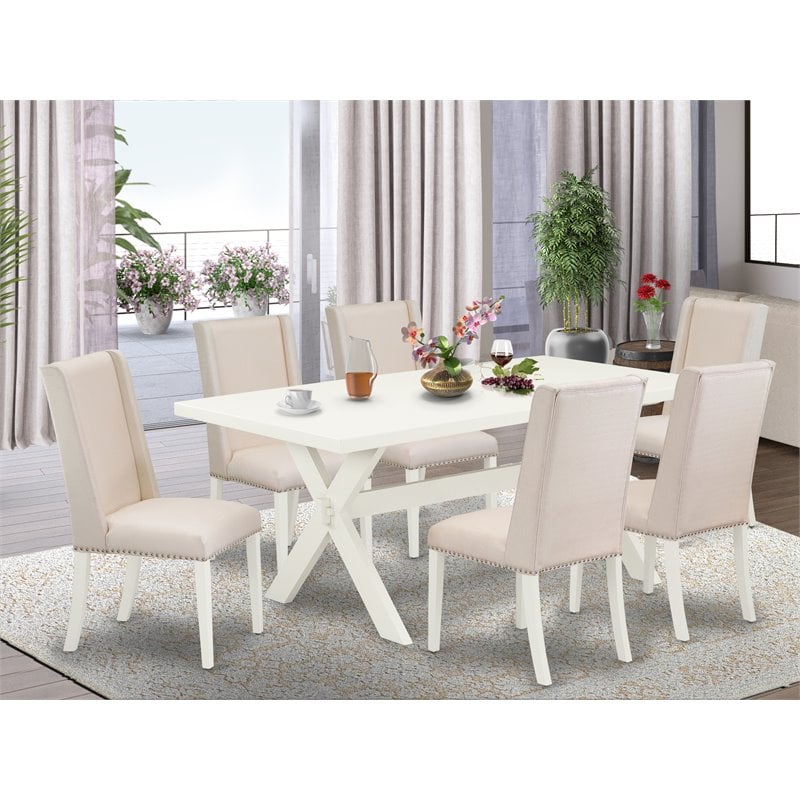 Pemberly Row X-Leg 7-Piece Dining Room Set in Mahogany and Cream