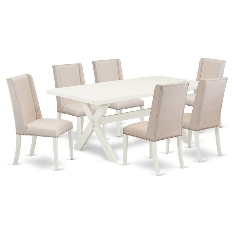 Pemberly Row X-Leg 7-Piece Dining Room Set in Mahogany and Cream