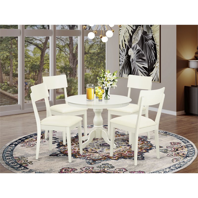 Pemberly Row 5-Piece Wood Pedestal Dining Table Set in Linen White