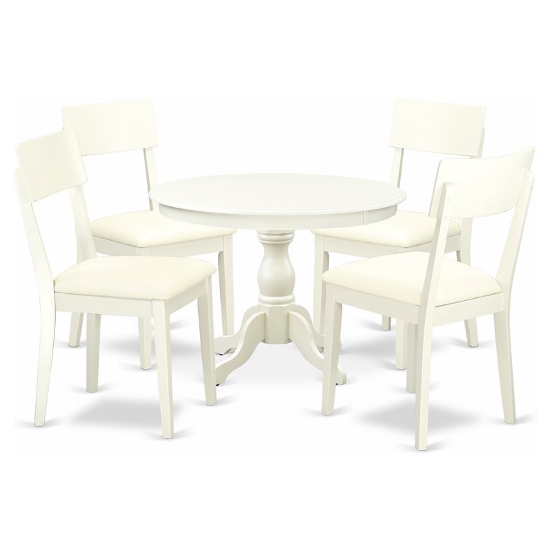 Pemberly Row 5-Piece Wood Pedestal Dining Table Set in Linen White