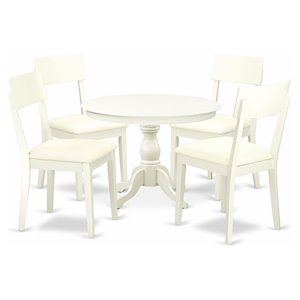 Pemberly Row 5-Piece Wood Pedestal Dining Table Set in Linen White
