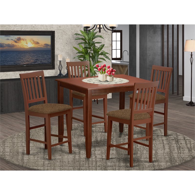 Pemberly Row 5-Piece Mahogany Pub Table Set with 4 Counter Chairs Wood