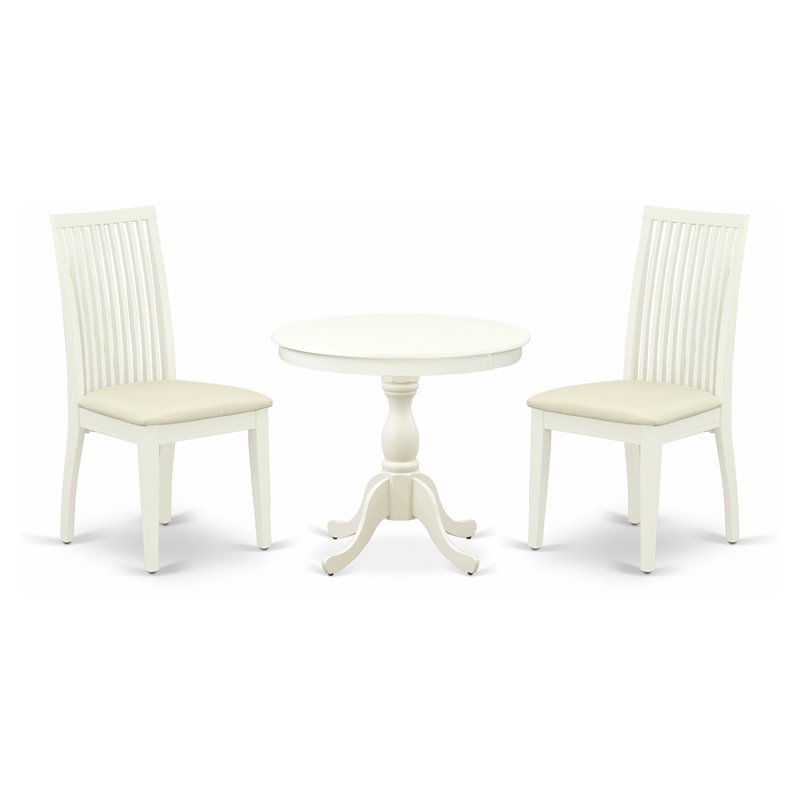 Pemberly Row 3-Piece Dinner Table Set with Slatted Chairs in White Wood
