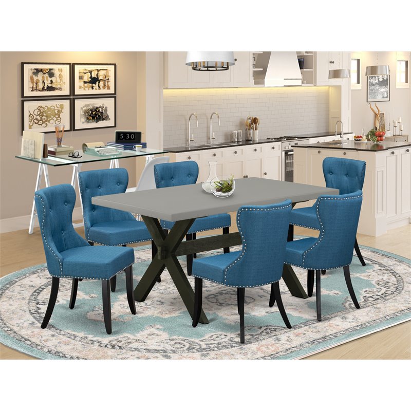 Pemberly Row 7-Piece Wood Dining Set with Parson Chairs in Cement/Black