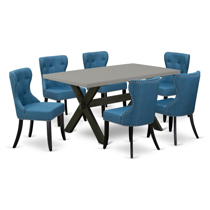 Pemberly Row 7-Piece Wood Dining Set with Parson Chairs in Cement/Black