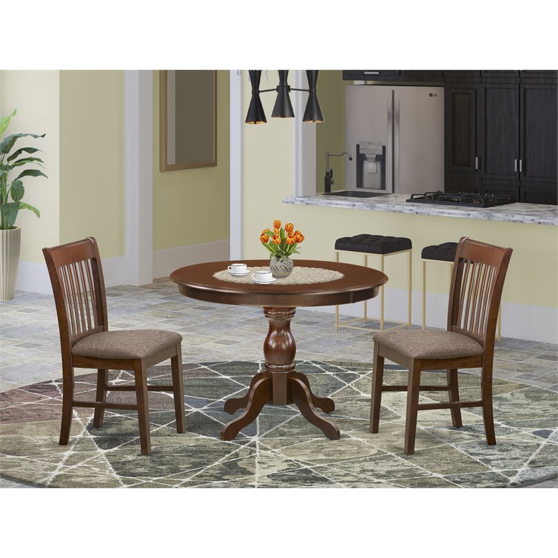 Pemberly Row 3-Piece Wood Dining Set with Round Mahogany Table and Chairs