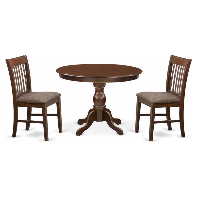 Pemberly Row 3-Piece Wood Dining Set with Round Mahogany Table and Chairs