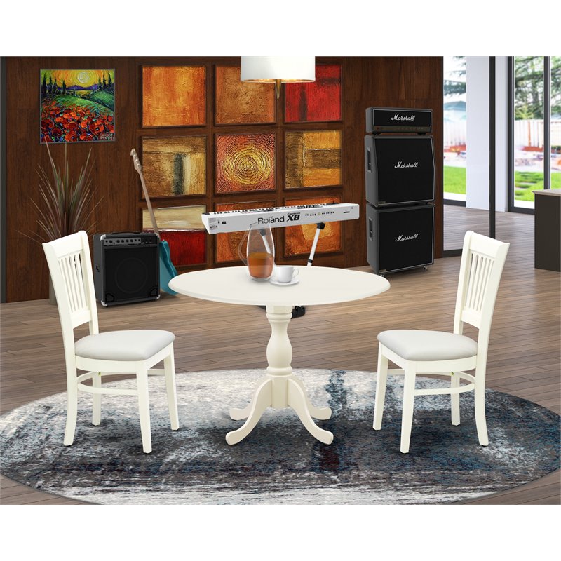 Pemberly Row 3-Piece Dining Set with Fabric Seat in Linen White Wood