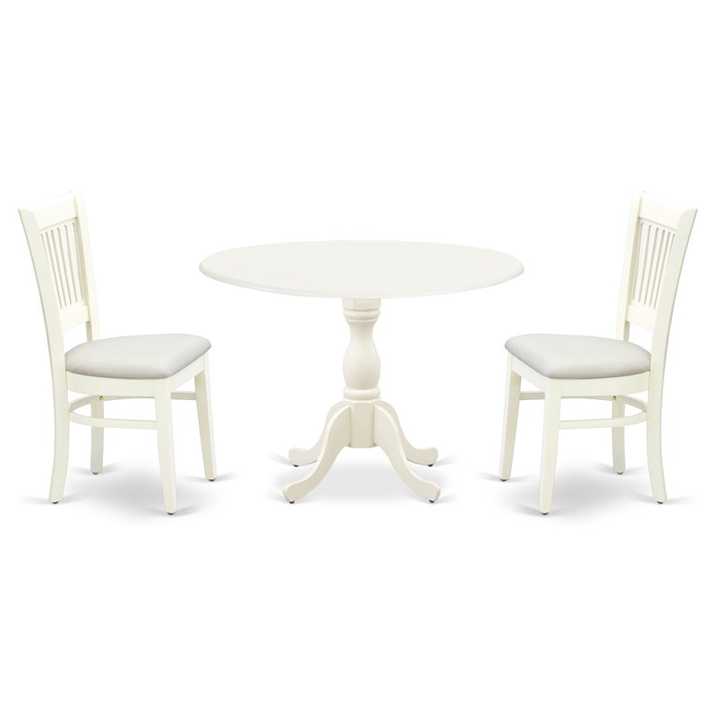 Pemberly Row 3-Piece Dining Set with Fabric Seat in Linen White Wood