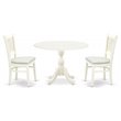 Pemberly Row 3-Piece Dining Set with Fabric Seat in Linen White Wood