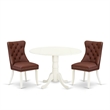 Pemberly Row 3-Piece Round Dining Table Set in Linen White and Burgundy