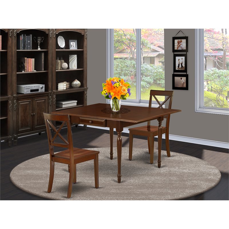 Pemberly Row 3-Piece Dining Set with Mahogany Finish and X Back Chairs
