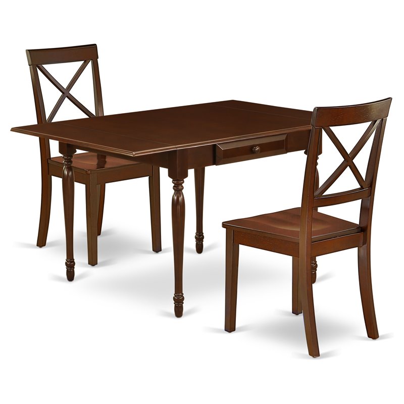Pemberly Row 3-Piece Dining Set with Mahogany Finish and X Back Chairs