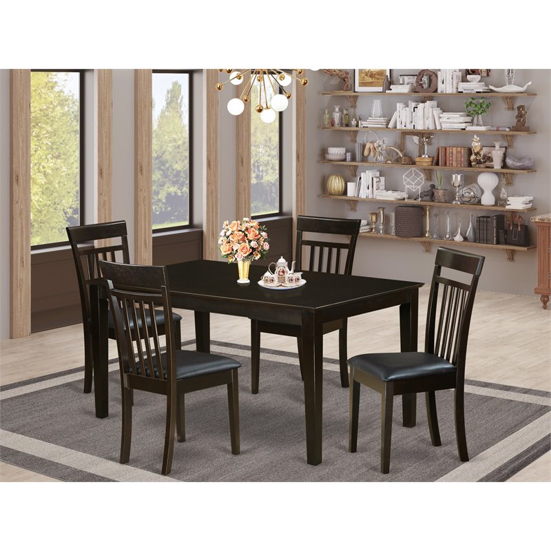 Pemberly Row 5-Piece Wood Dining Table Set with Glass Top in Cappuccino
