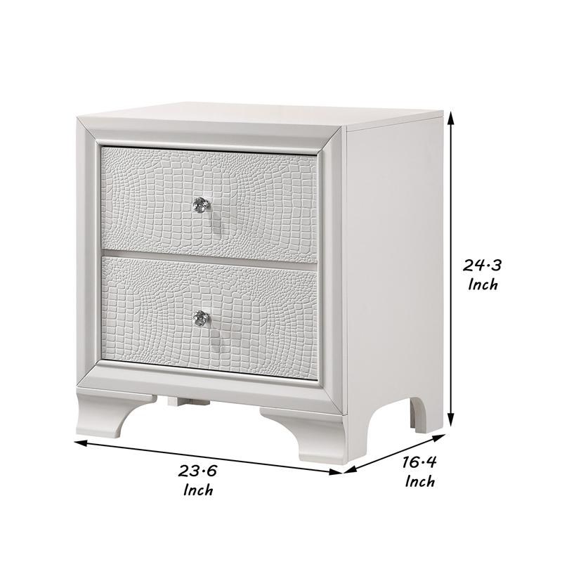 Pemberly Row Nightstand with 2 Front Drawers and Metal Knobs in White