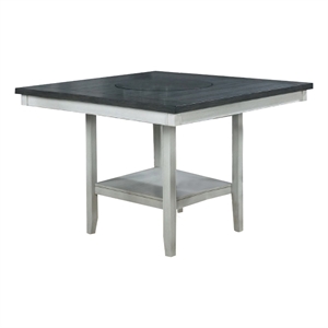 Pemberly Row Counter Table with Lazy Susan and Shelf in White and Gray