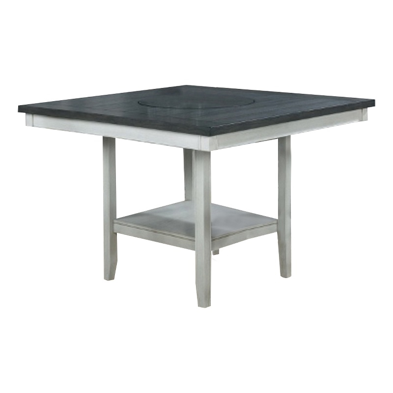 Pemberly Row Counter Table with Lazy Susan and Shelf in White and Gray