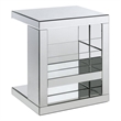 Pemberly Row C-Shaped Table with Mirrored Panels and Glass Shelf in Silver