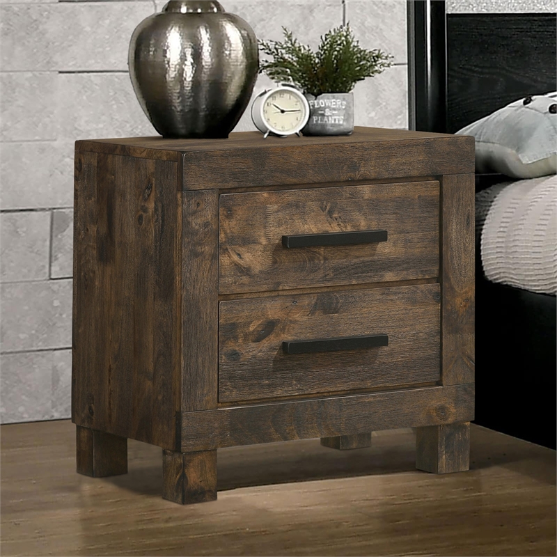 Pemberly Row Nightstand with 2 Drawers on Block Legs in Brown