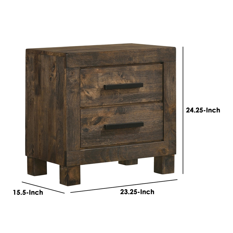 Pemberly Row Nightstand with 2 Drawers on Block Legs in Brown