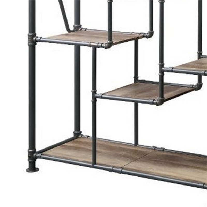 Pemberly Row 8-Tier Water Pipe Design Metal Bookshelf in Brown and Gray