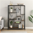 Pemberly Row 8-Tier Water Pipe Design Metal Bookshelf in Brown and Gray