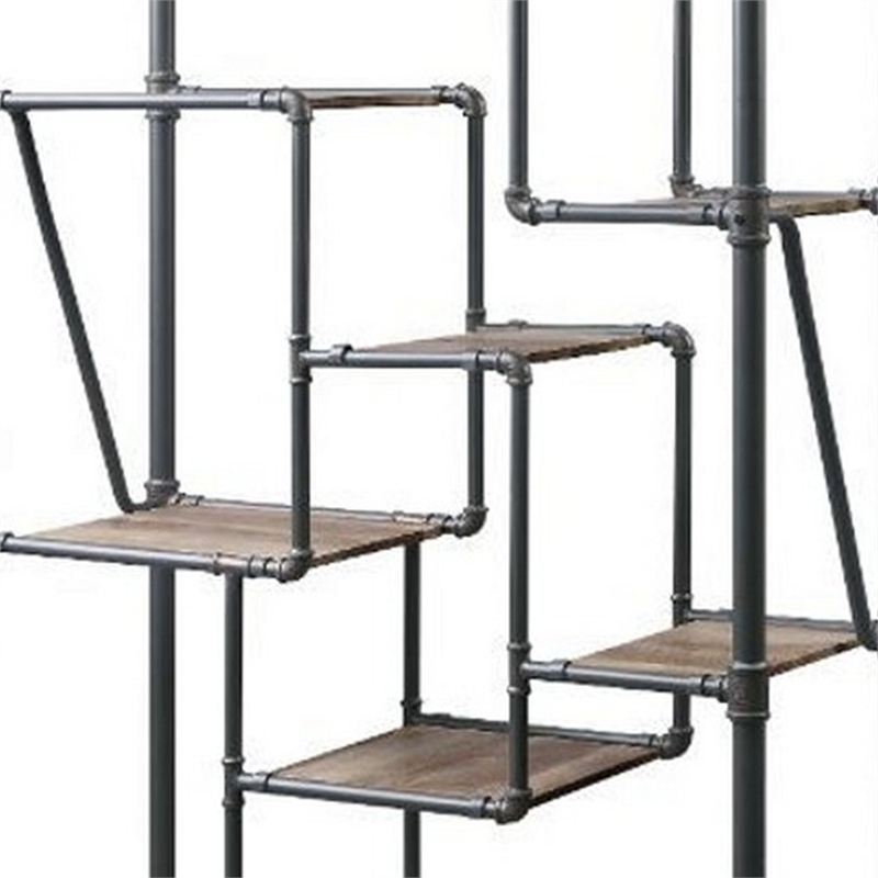 Pemberly Row 8-Tier Water Pipe Design Metal Bookshelf in Brown and Gray