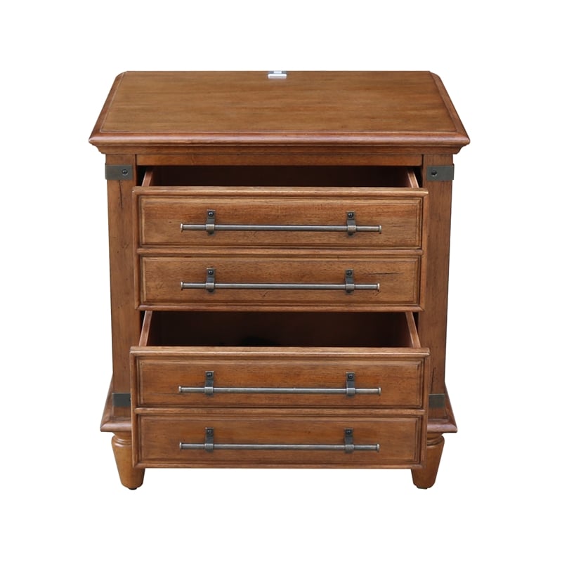 Pemberly Row 2-Drawer Nightstand with USB Charging in Bourbon Brown