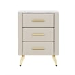 Pemberly Row Beige 3-Drawer Nightstand with Metal Legs and Marbling Top