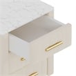 Pemberly Row Beige 3-Drawer Nightstand with Metal Legs and Marbling Top