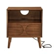 Pemberly Row Brown Wood Nightstand with USB Ports Drawer and Open Shelf