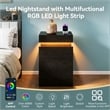 Pemberly Row Black 3-Drawer Nightstand with Charging Station and RGB LED