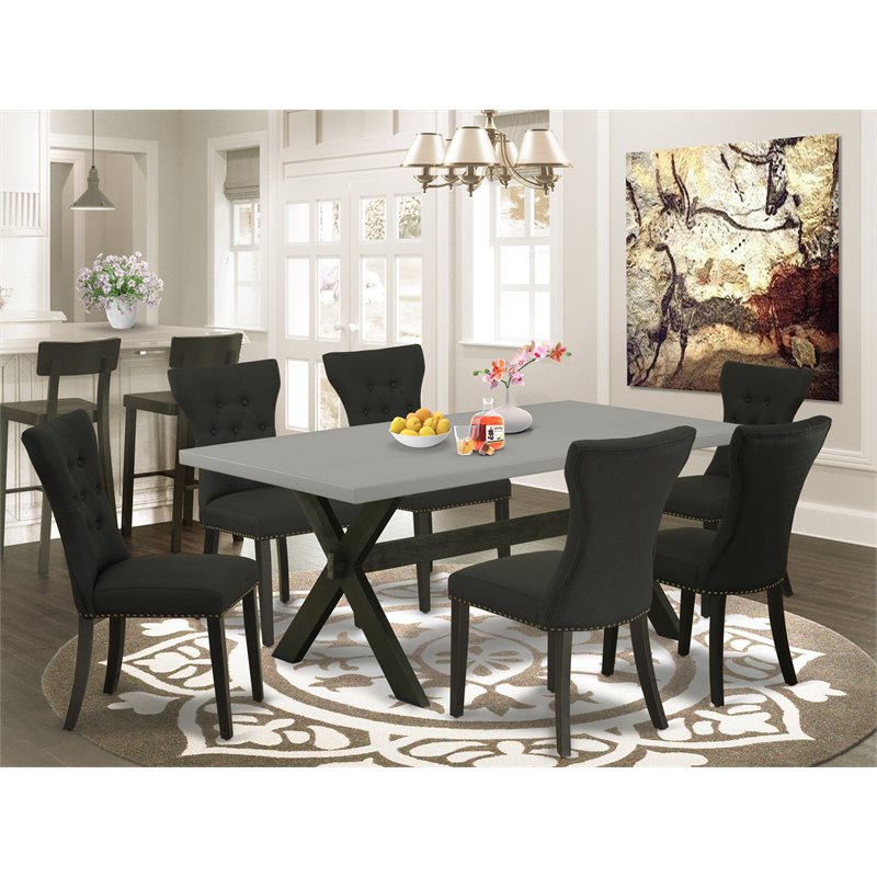 Pemberly Row Traditional X-Style 7-Piece Dining Set in Black Finish
