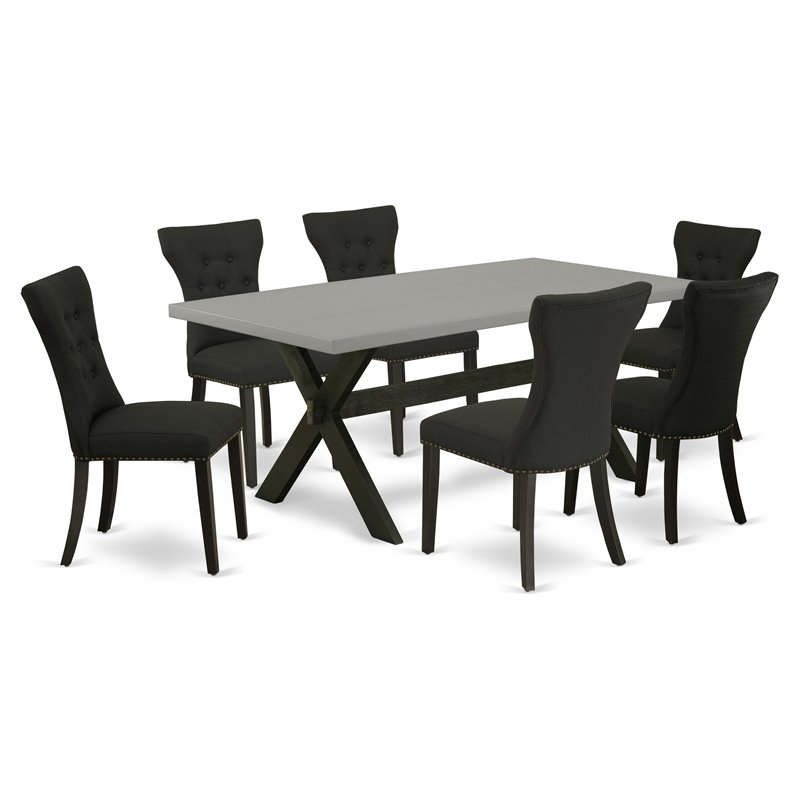 Pemberly Row Traditional X-Style 7-Piece Dining Set in Black Finish