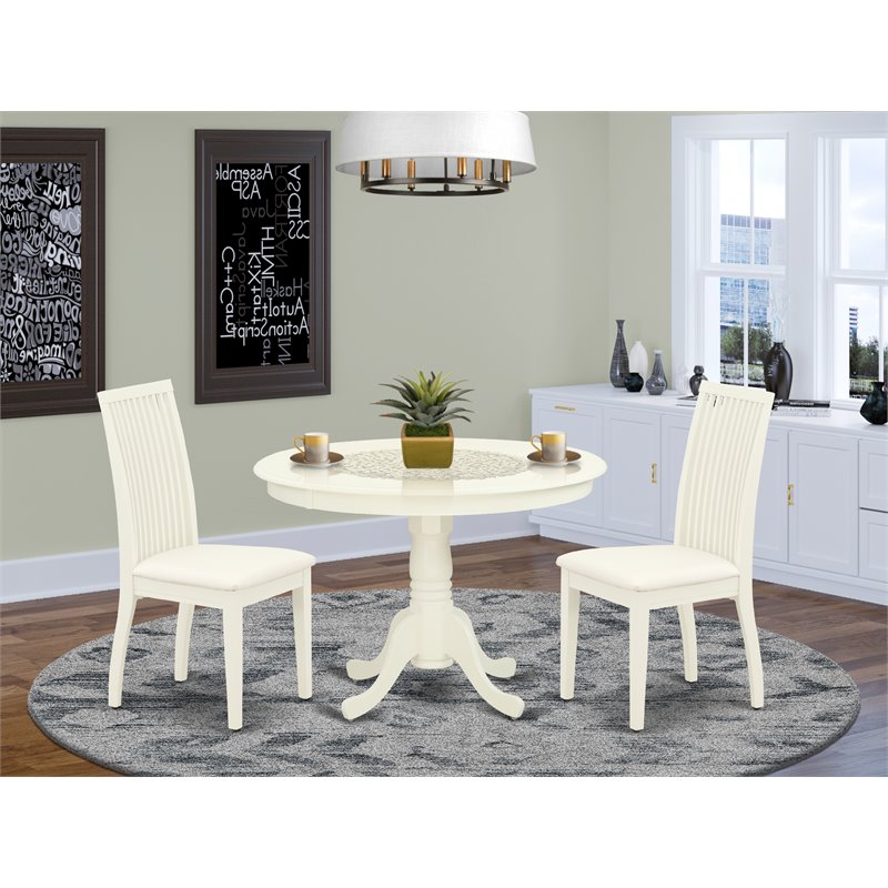 Pemberly Row 3-Piece Round Dining Set with Linen Seat in Linen White