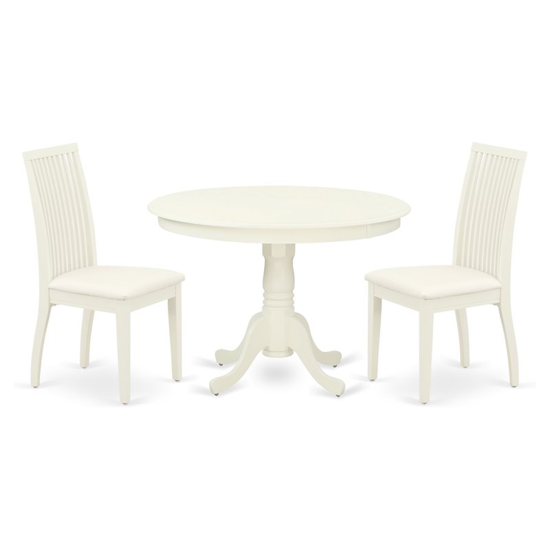 Pemberly Row 3-Piece Round Dining Set with Linen Seat in Linen White