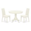 Pemberly Row 3-Piece Round Dining Set with Linen Seat in Linen White