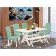 Pemberly Row X-Style 6-Piece Dining Set in Linen White Finish with Bench