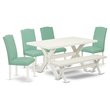 Pemberly Row X-Style 6-Piece Dining Set in Linen White Finish with Bench
