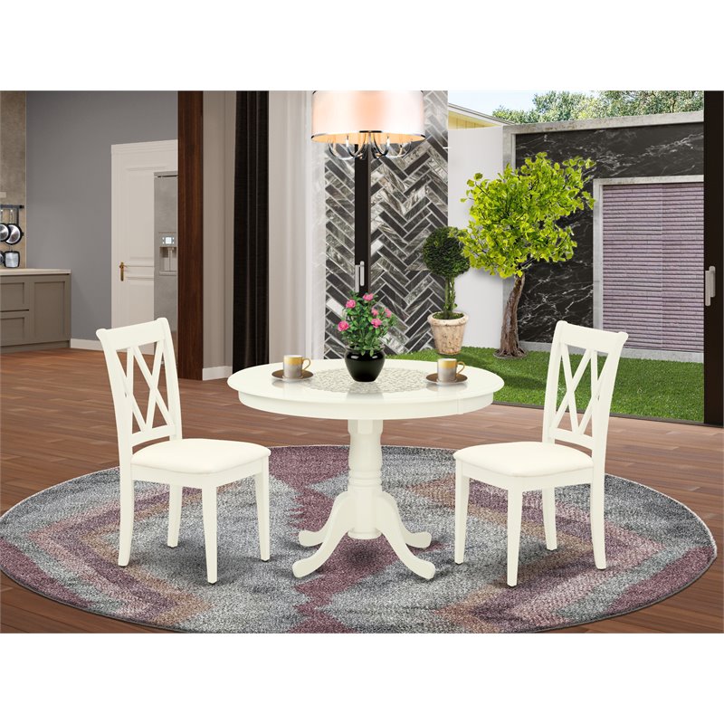 Pemberly Row 3-Piece Round Dining Set with X-Back Chairs in White