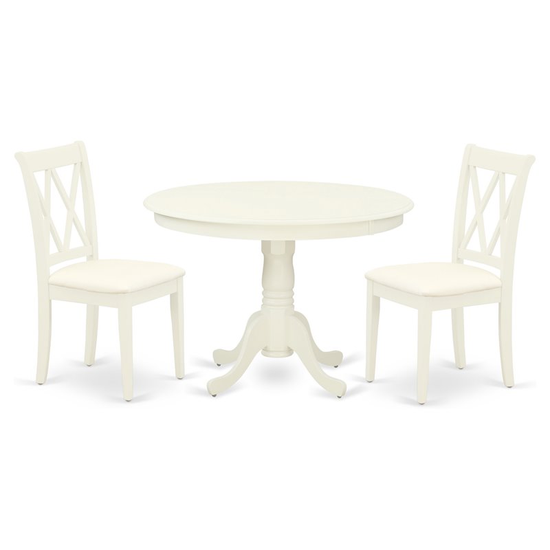 Pemberly Row 3-Piece Round Dining Set with X-Back Chairs in White