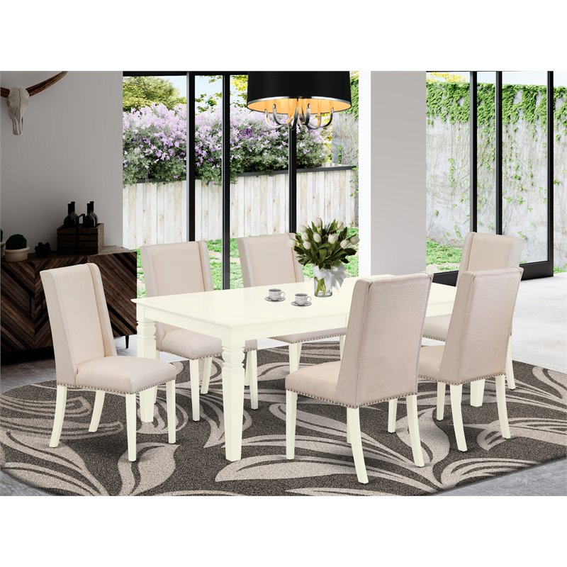 Pemberly Row 7-Piece Linen White Kitchen Set with Upholstered Parson Chairs