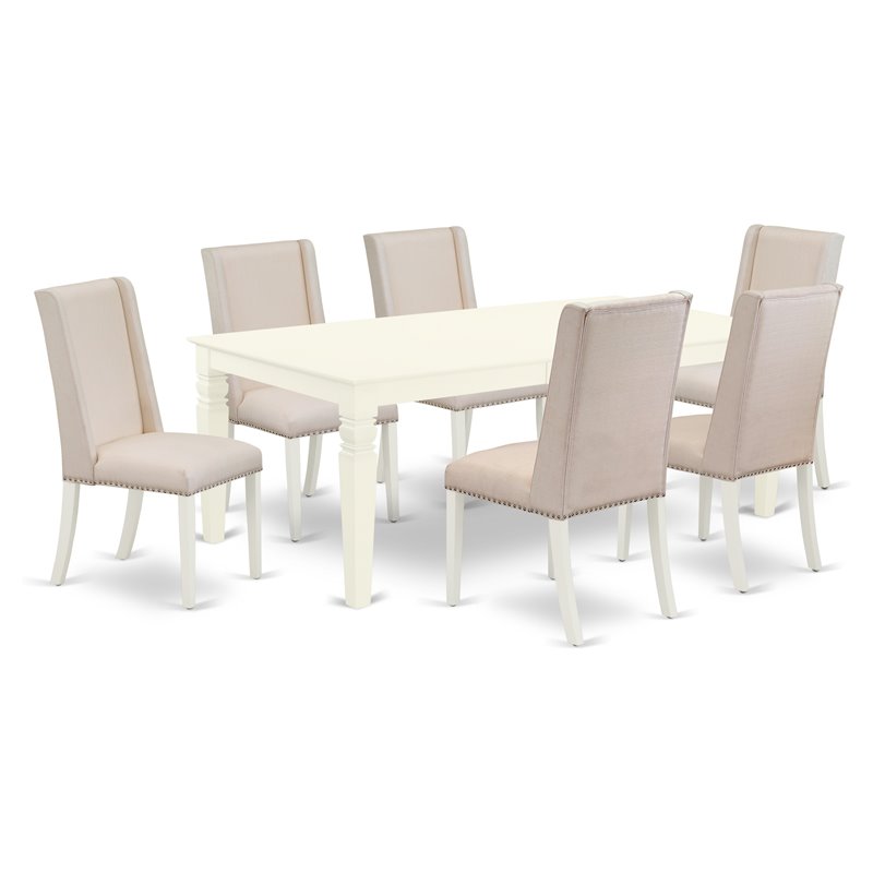 Pemberly Row 7-Piece Linen White Kitchen Set with Upholstered Parson Chairs