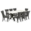 Pemberly Row X-Style 9-Piece Wood Dining Set in Dark Gotham Gray Finish