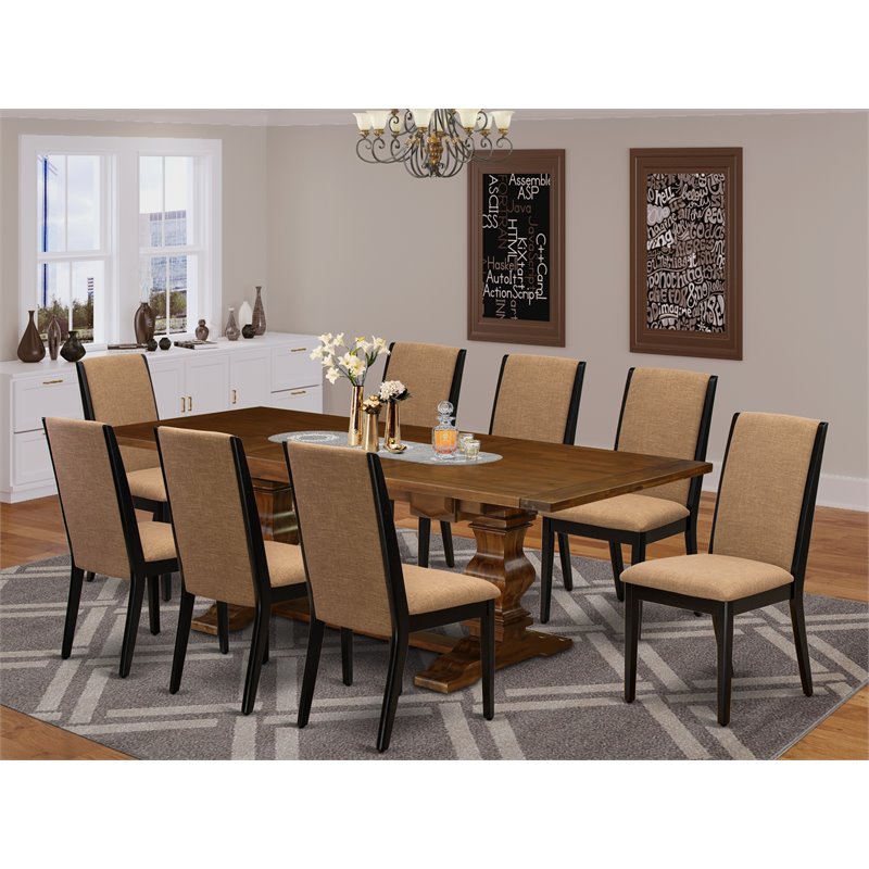 Pemberly Row 9-Piece Wood Dining Set with Rectangular Table in Walnut