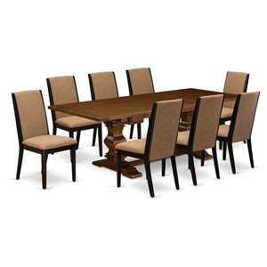 Pemberly Row 9-Piece Wood Dining Set with Rectangular Table in Walnut