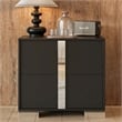 Pemberly Row Black 2-Drawer Nightstand with Metal Feet and Mirror Detail