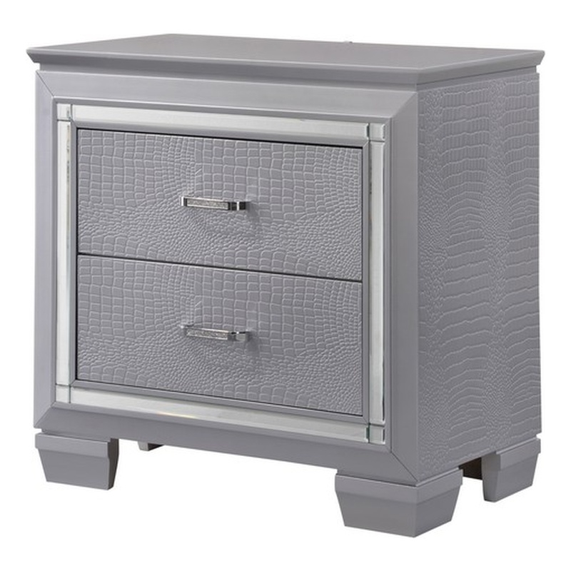 Pemberly Row 2-Drawer Nightstand with Textured and Mirror Accents in Gray
