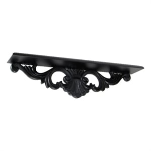 Pemberly Row Hand Carved Cedar Wall Shelf with Floral Design in Black